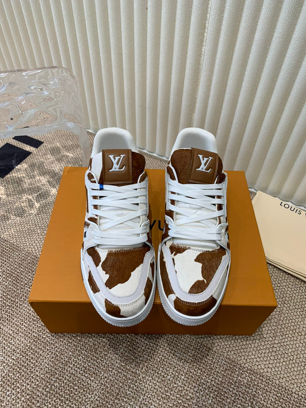 LOUIS VUITTON LV TRAINER SNEAKER PONY BROWN MIX WHITE
