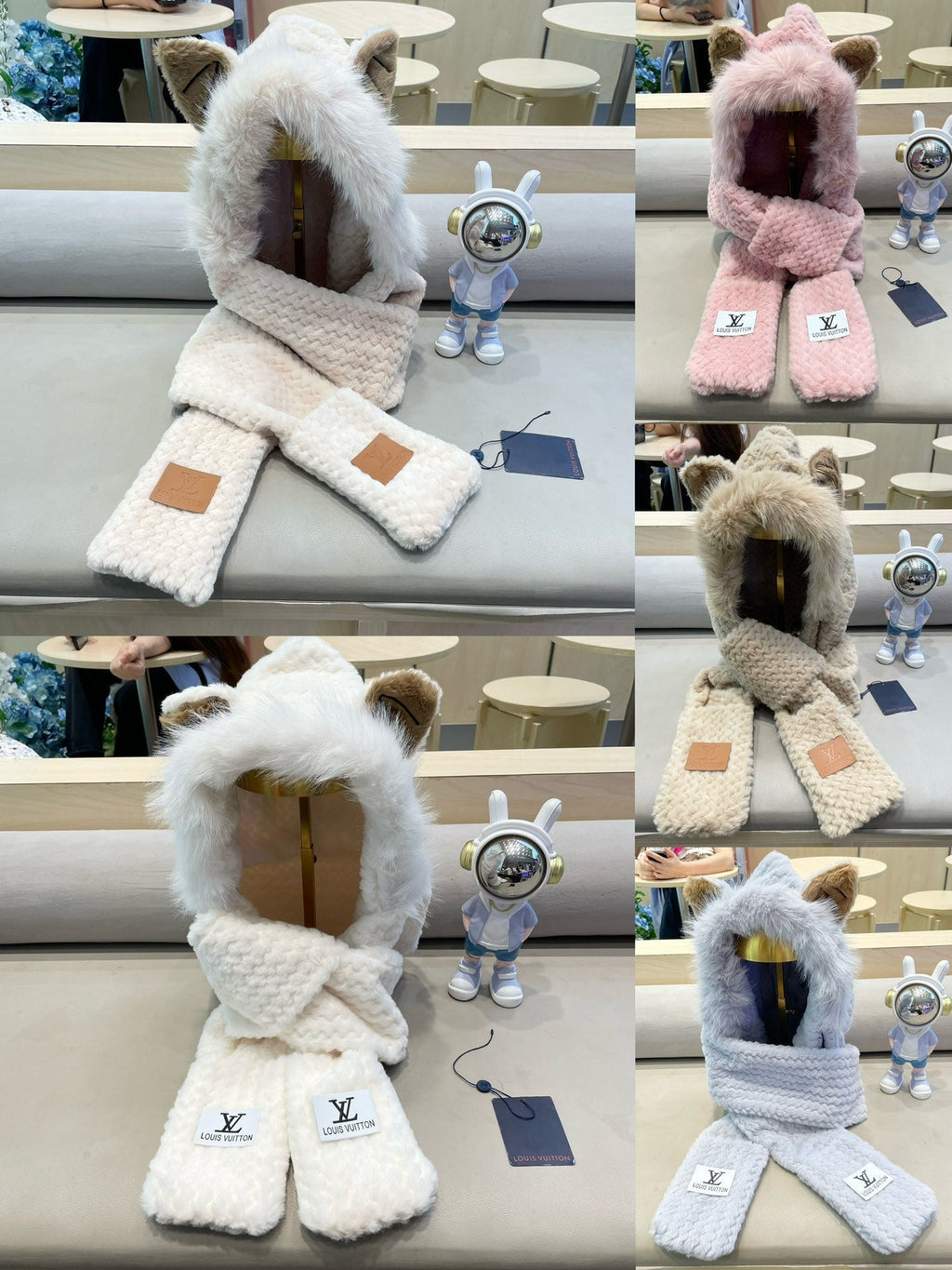 LOUIS VUITTON BEANIE HAT IN WHITE WOOL AND LAMB FUR 435076