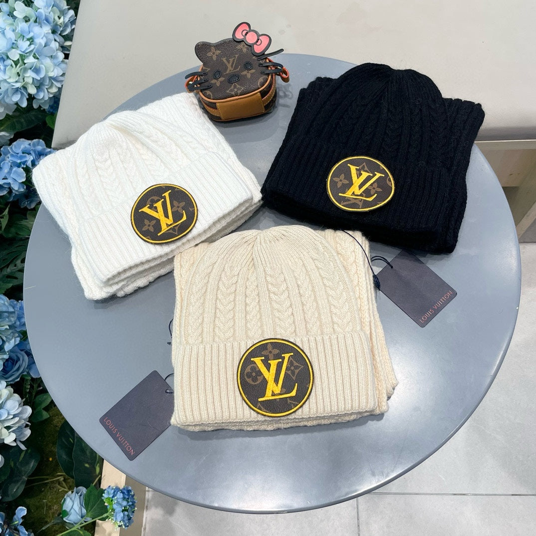 LOUIS VUITTON SET SCARF AND HAT IN CREAM BEIGE WOOL 434609