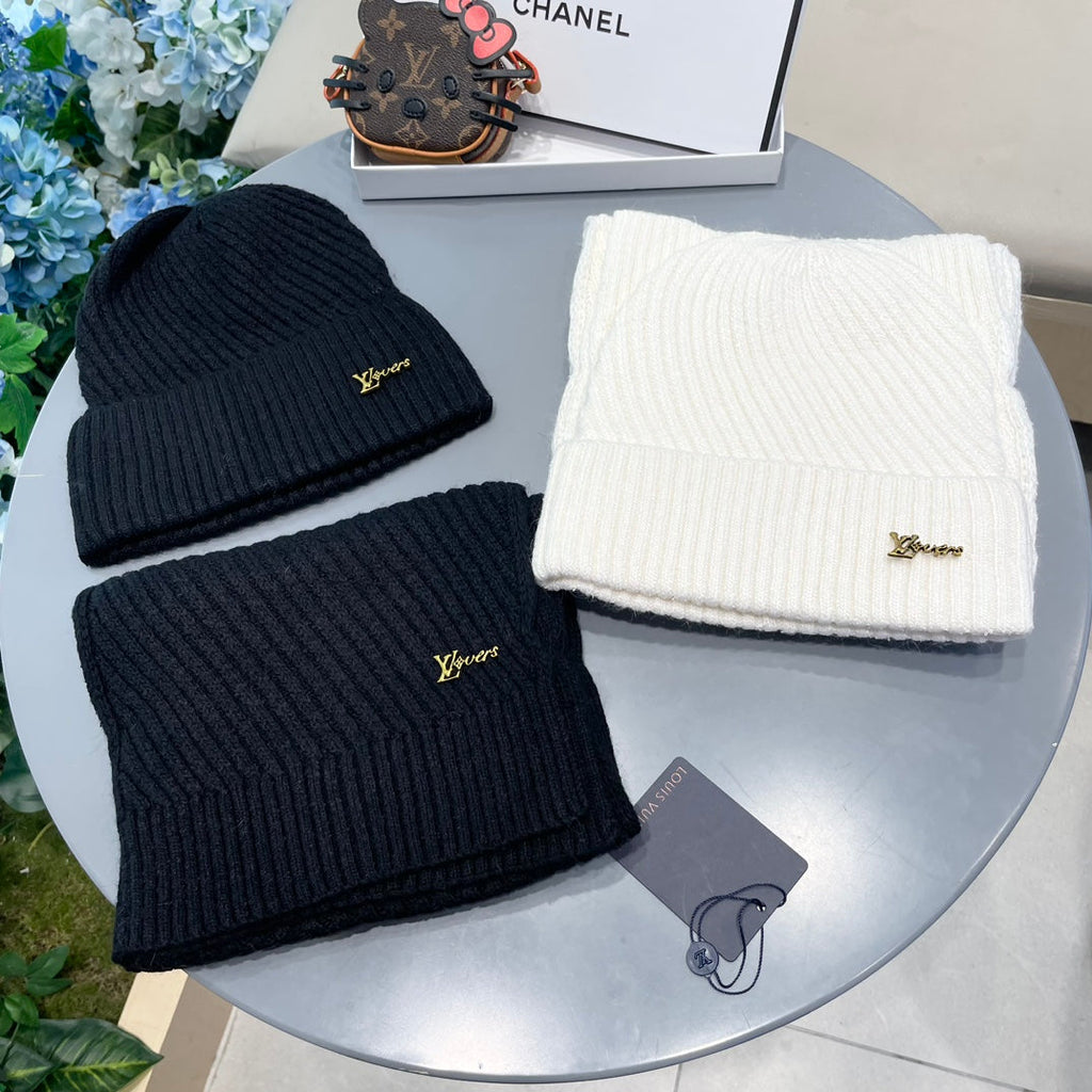 LOUIS VUITTON SET SCARF AND HAT IN BLACK WOOL 436222