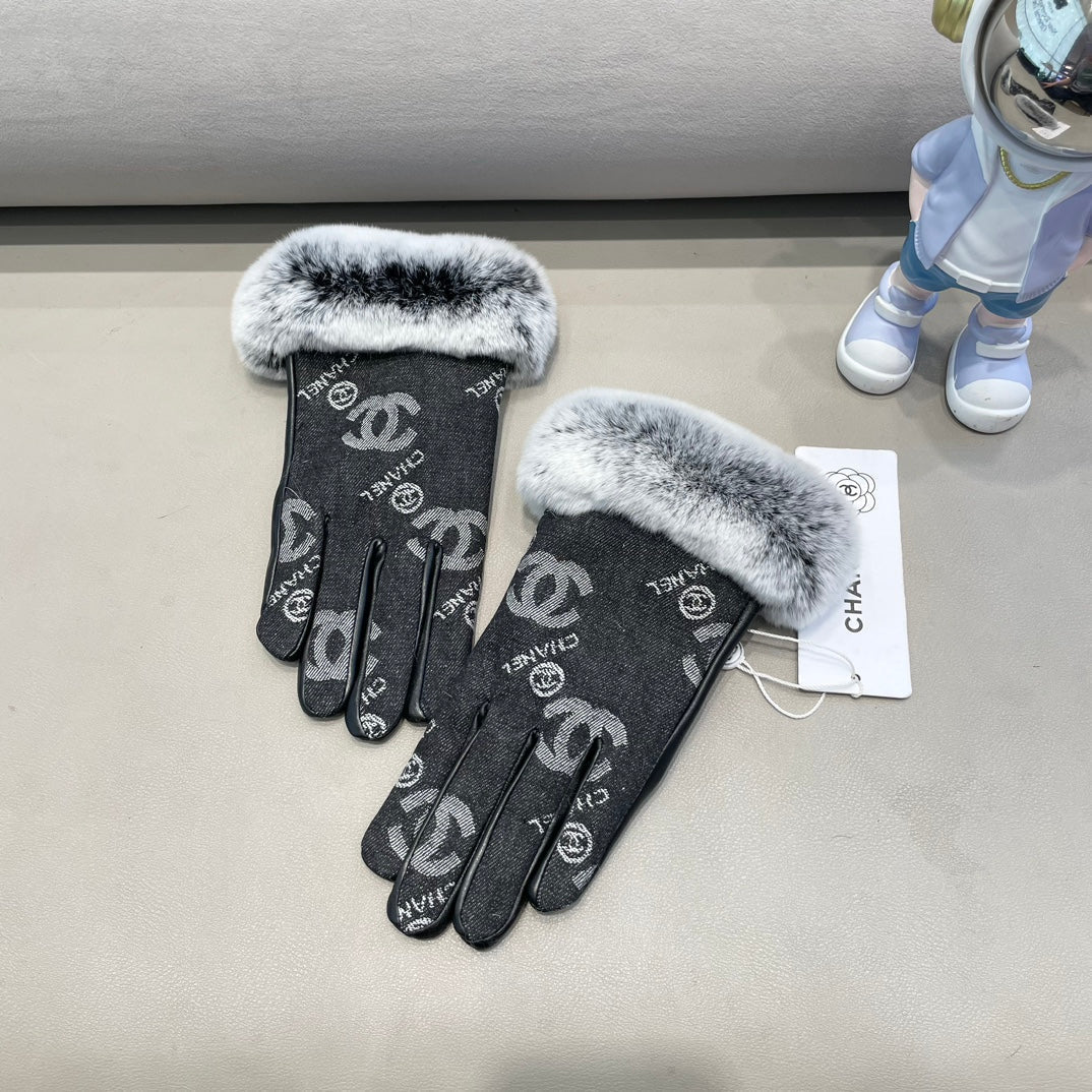 CHANEL GLOVES IN BLACK DENIM AND CALFSKIN 463797
