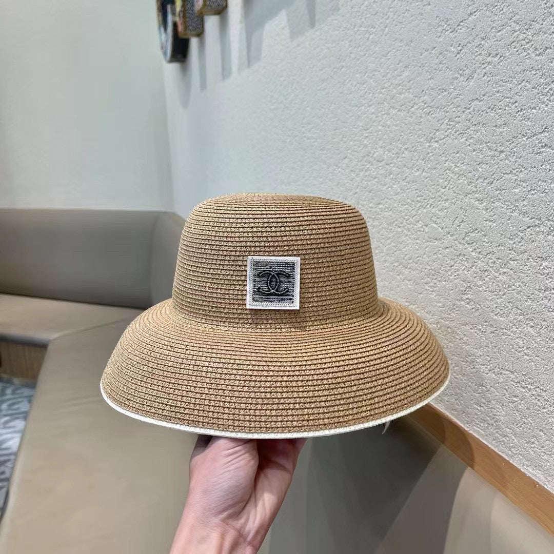 CHANEL STRAW CLOCHE HAT BROWN 672754