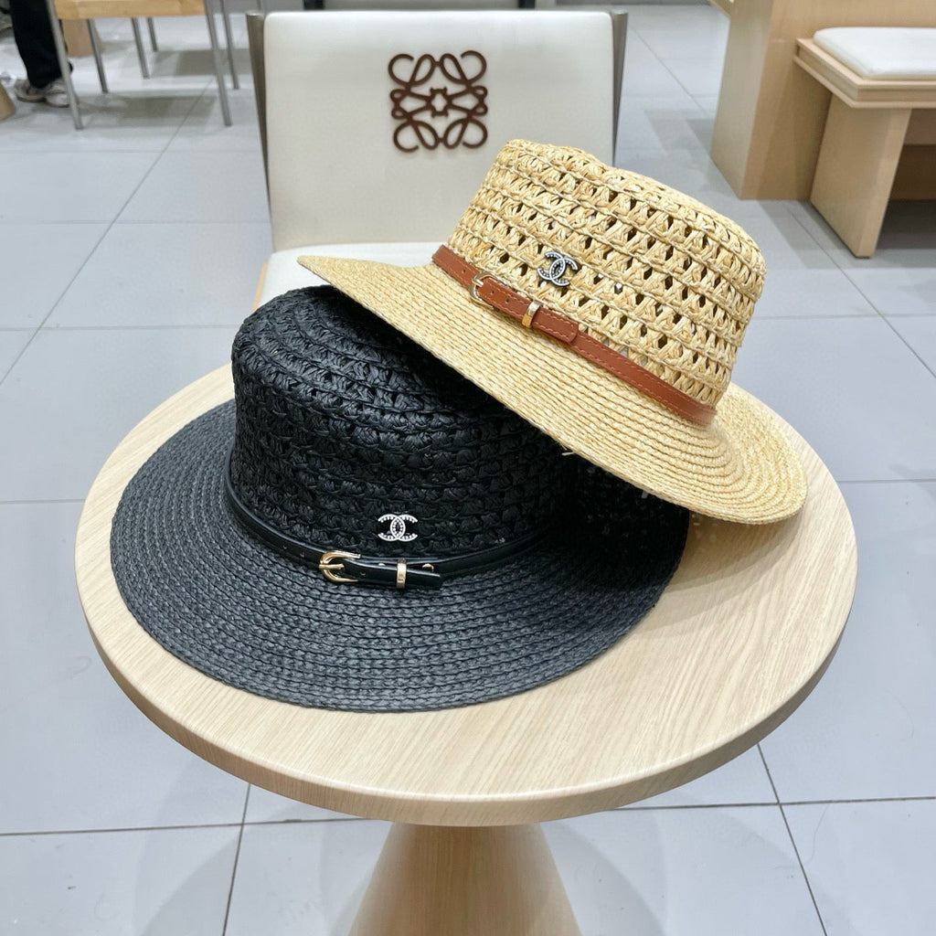 CHANEL STRAW HAT OPEN WEAVE BLACK 674077