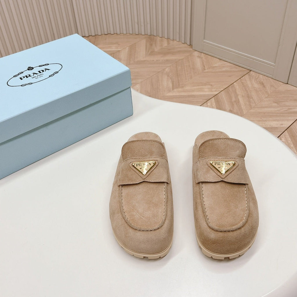 PRADA SABOTS MULES LIGHT BROWN SUEDE