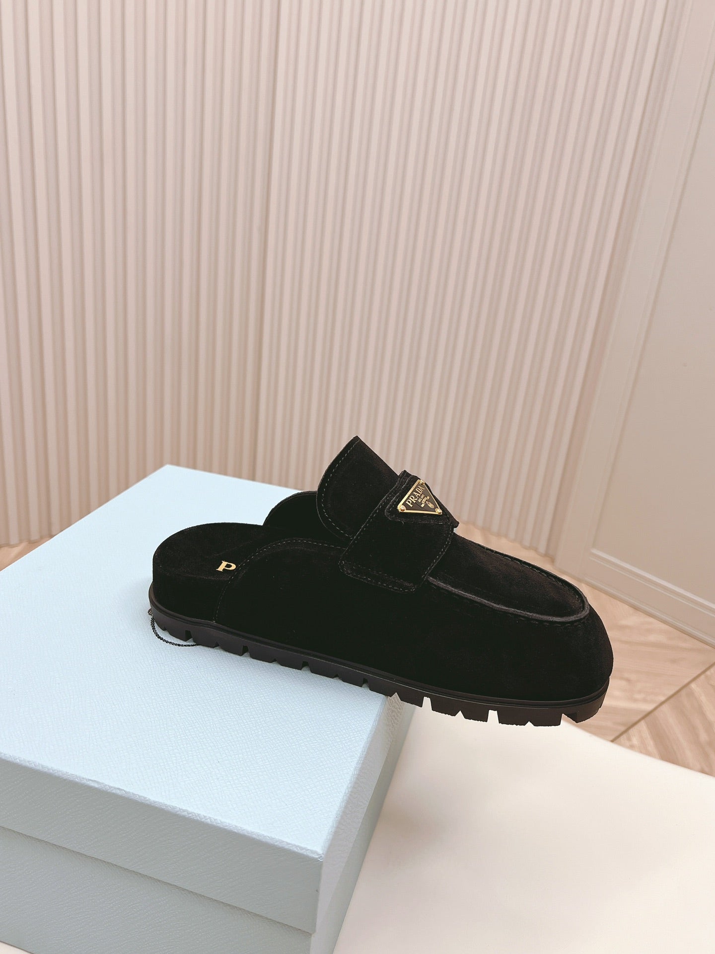 PRADA SABOTS MULES BLACK SUEDE