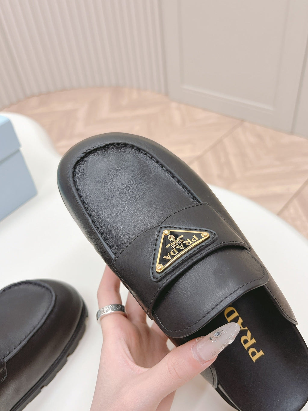PRADA SABOTS MULES BLACK CALFSKIN