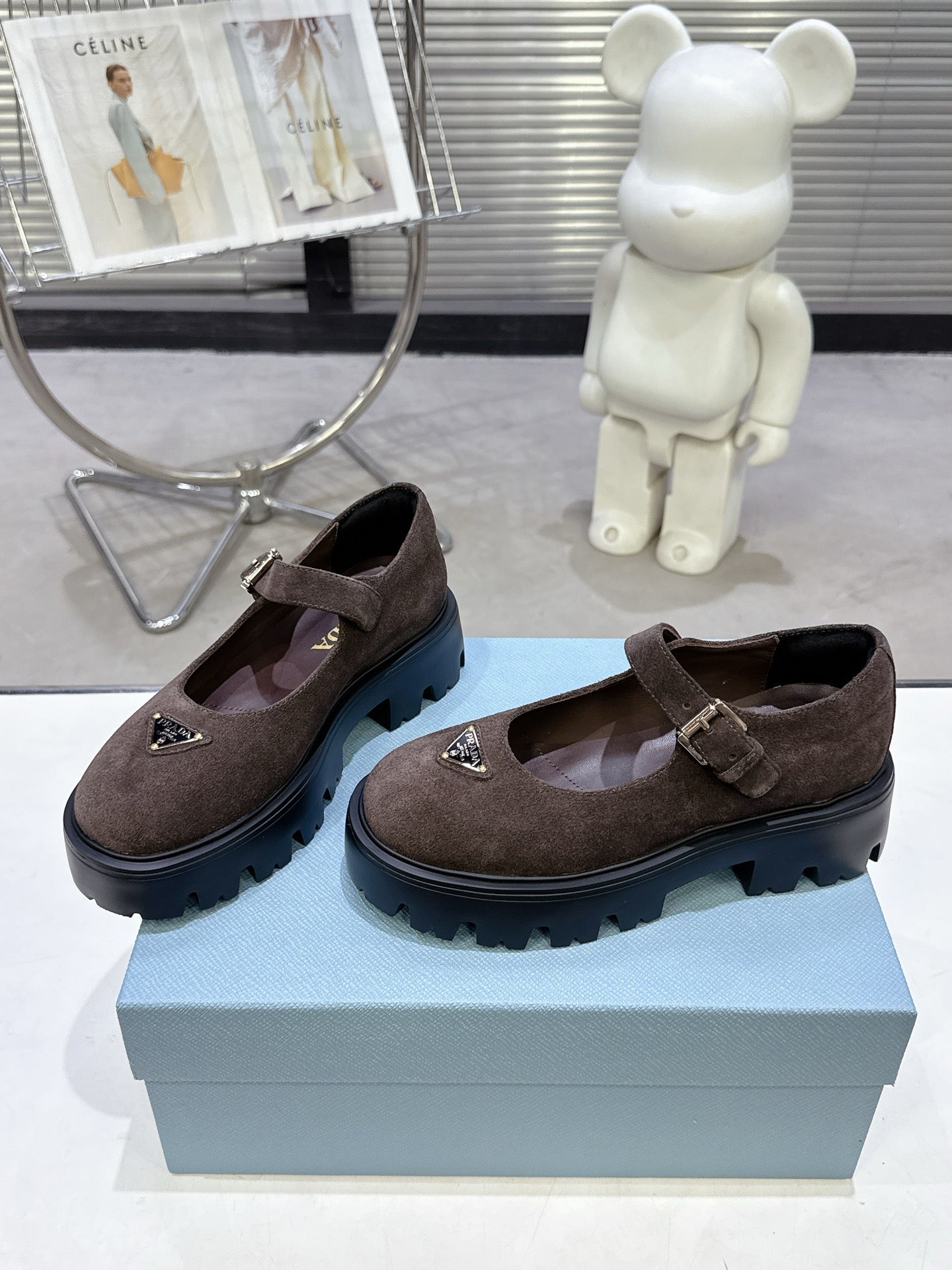 PRADA 25S PLATFORM MARY JANE SHOES IN RK BROWN SUEDE STYLE 3