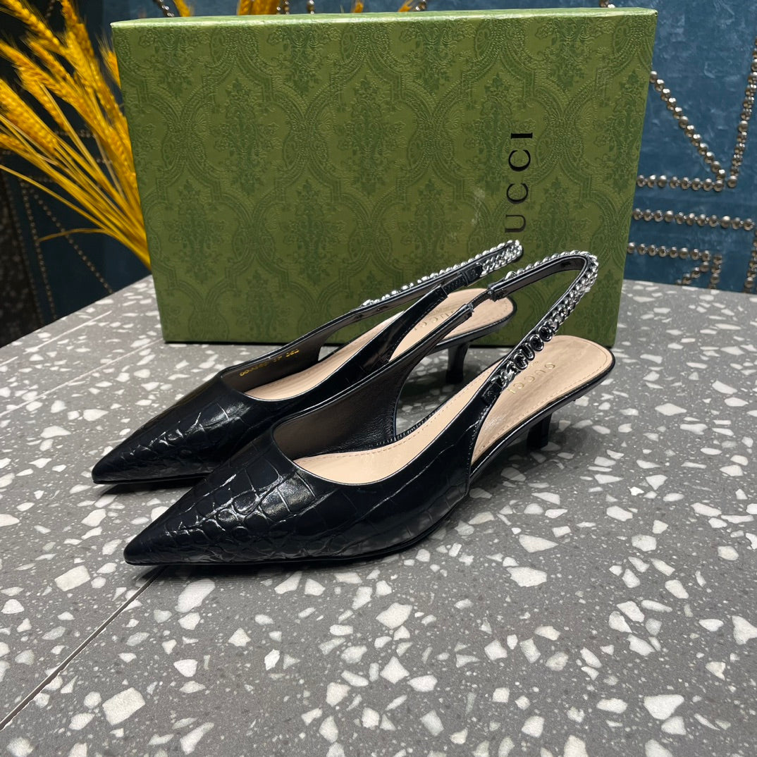 GUCCI SIGNORIA 45 SLINGBACK PUMP BLACK CALFSKIN