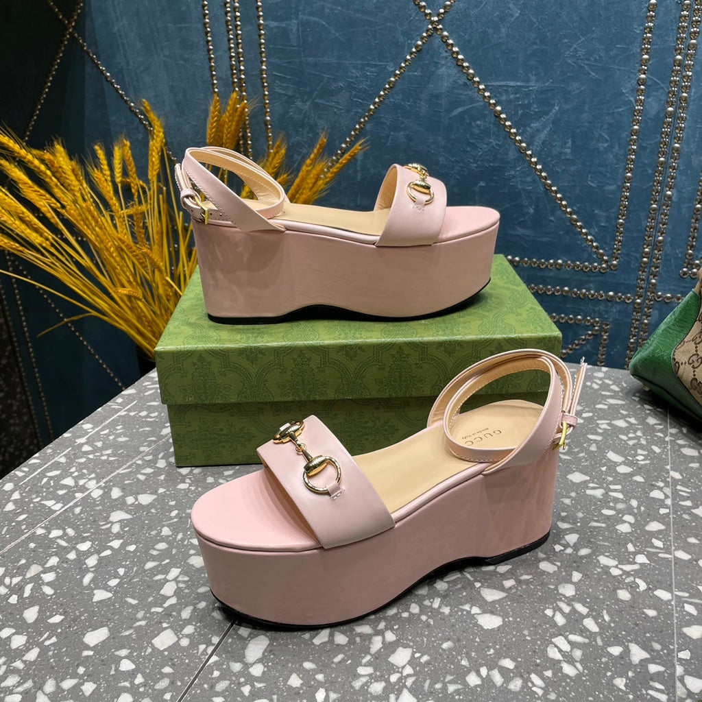 GUCCI HORSEBIT PLATFORM SANDAL PASTEL PINK CALFSKIN