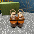 GUCCI HORSEBIT FLATFORM SANDAL CARAMEL CALFSKIN