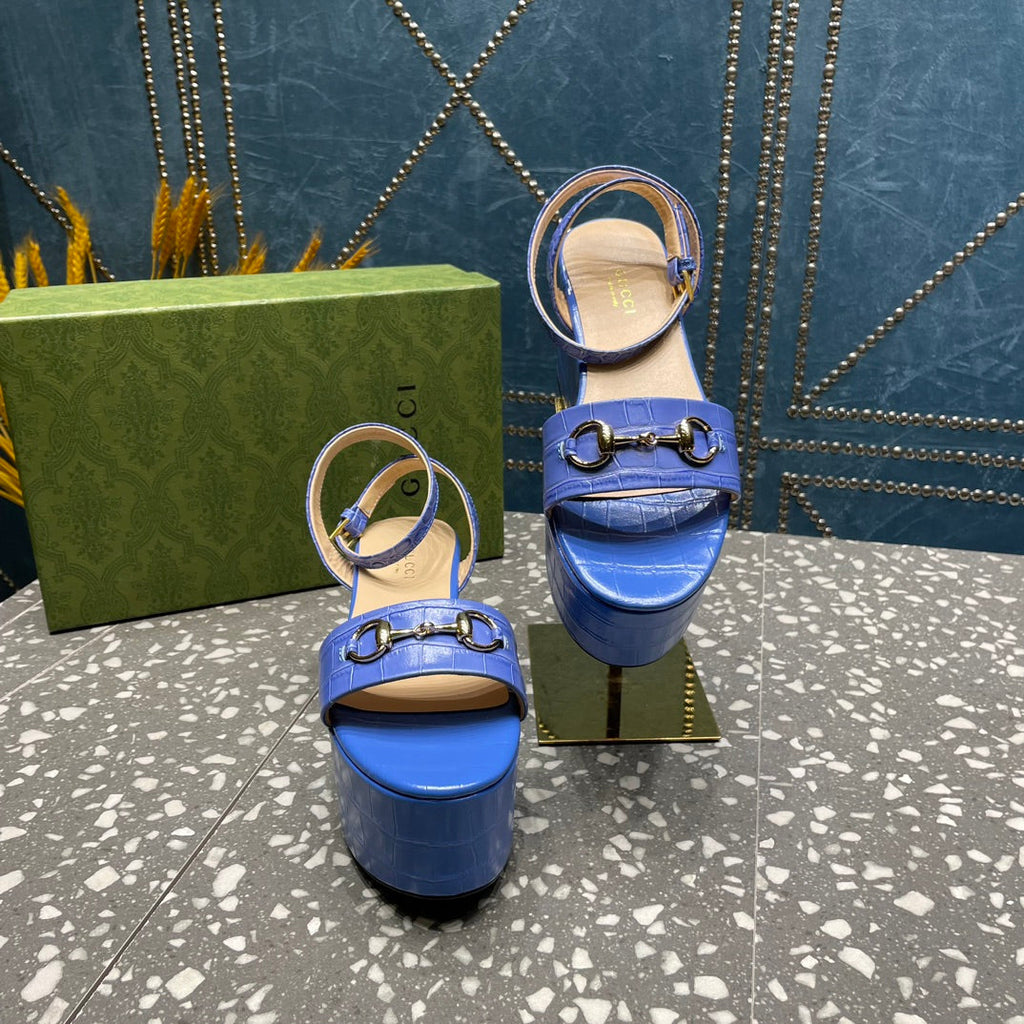 GUCCI HORSEBIT FLATFORM SANDAL COBALT CALFSKIN