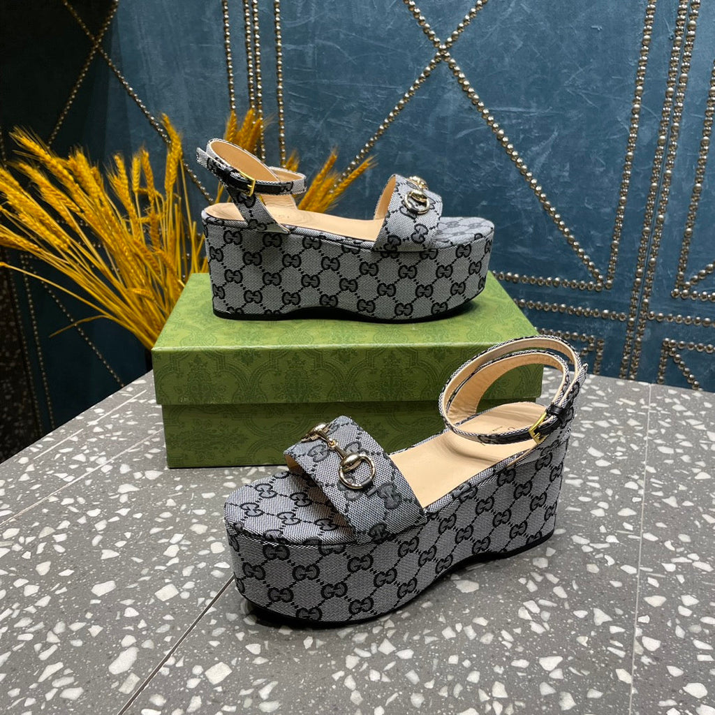 GUCCI HORSEBIT FLATFORM SANDAL LEAD CALFSKIN