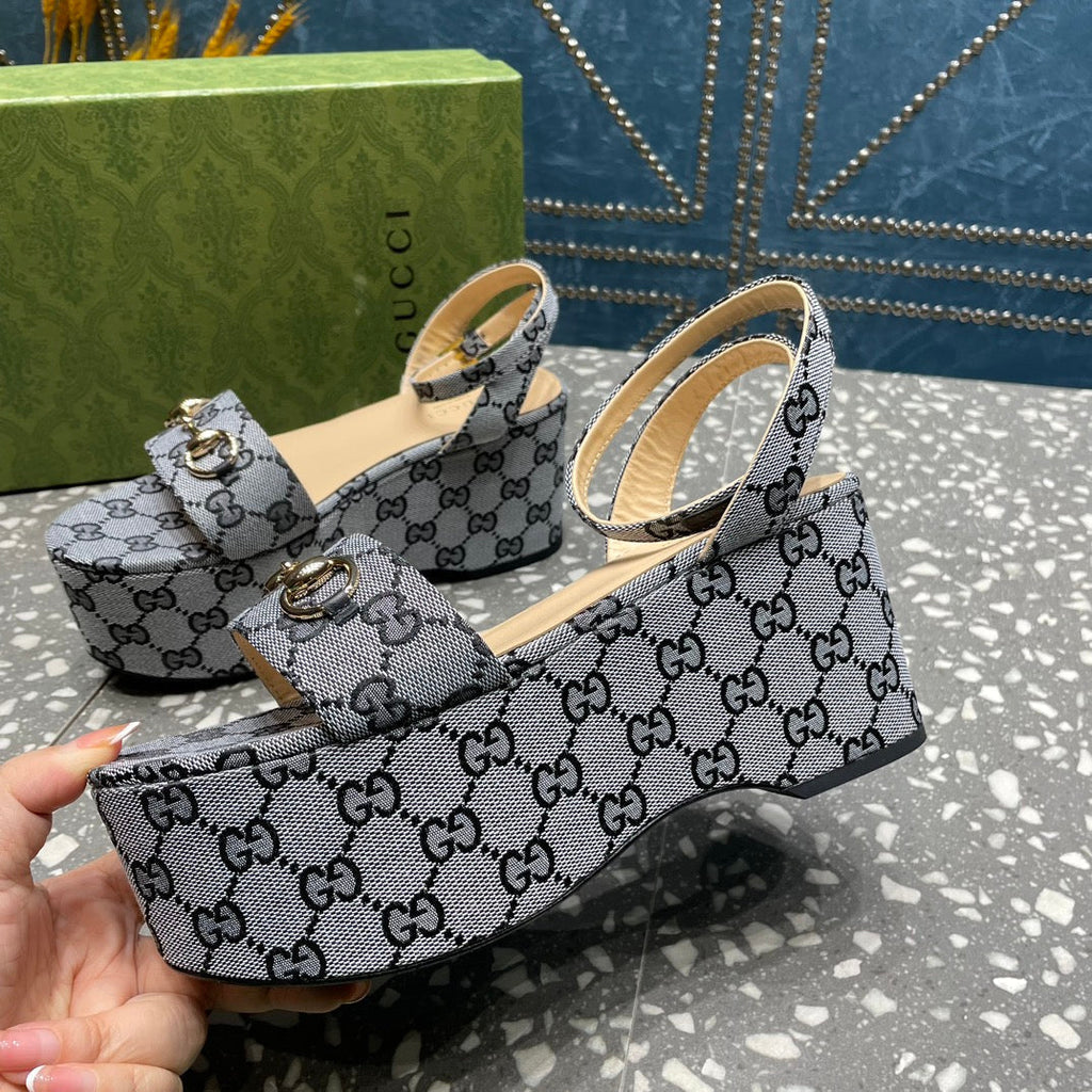GUCCI HORSEBIT FLATFORM SANDAL LEAD CALFSKIN