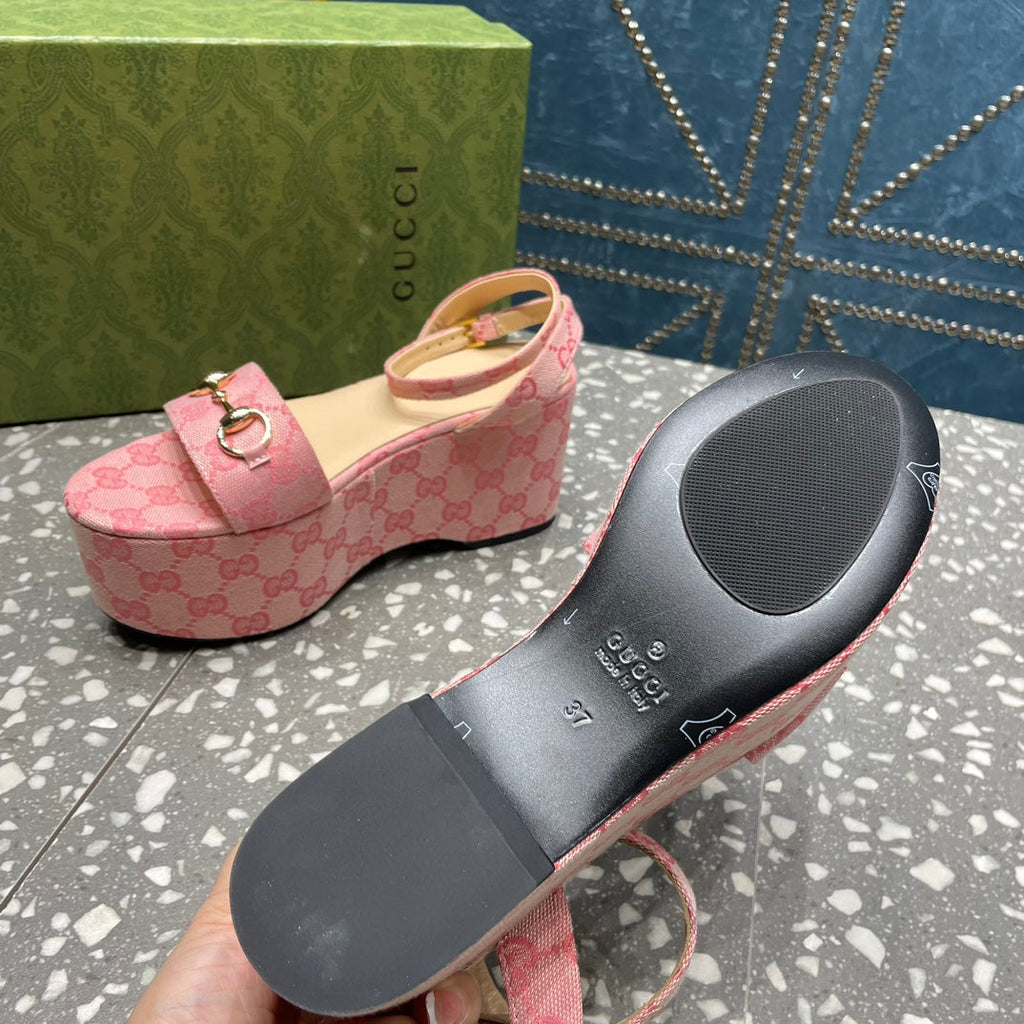 GUCCI HORSEBIT FLATFORM SANDAL LIGHT PINK CALFSKIN