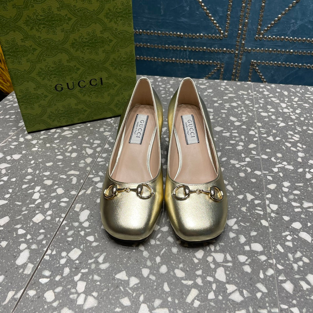 GUCCI HIGH PUMP 55MM IN GOLDEN SHEEPSKIN