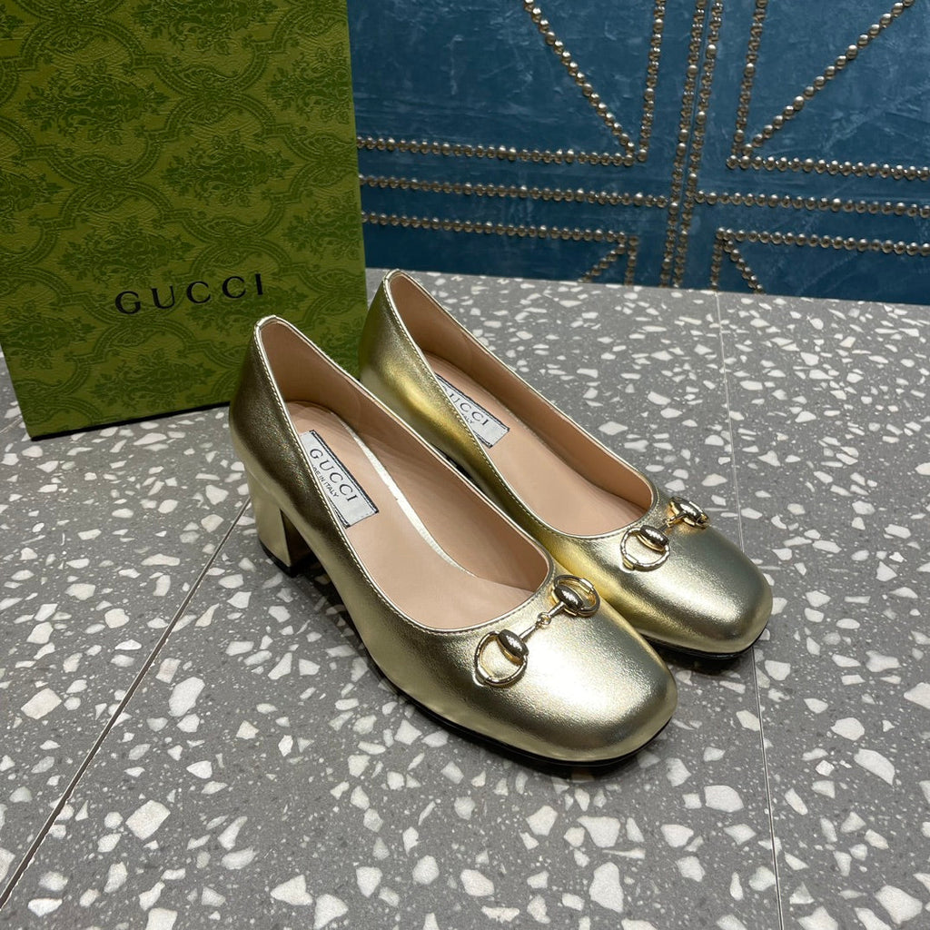 GUCCI HIGH PUMP 55MM IN GOLDEN SHEEPSKIN