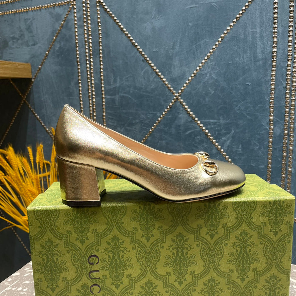 GUCCI HIGH PUMP 55MM IN GOLDEN SHEEPSKIN