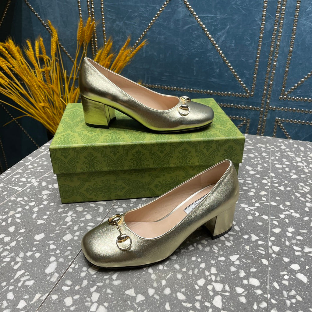 GUCCI HIGH PUMP 55MM IN GOLDEN SHEEPSKIN