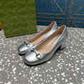 GUCCI HIGH PUMP 55MM IN SILVER SHEEPSKIN
