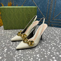 GUCCI WOMEN'S SLINGBACK 10.5 CM IN WHITE CALFSKIN WITH GOLD HARDWARE