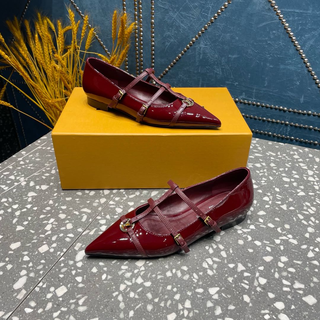 LOUIS VUITTON POINTED FLAT SHOES IN BURGUNDY RED CALFSKIN