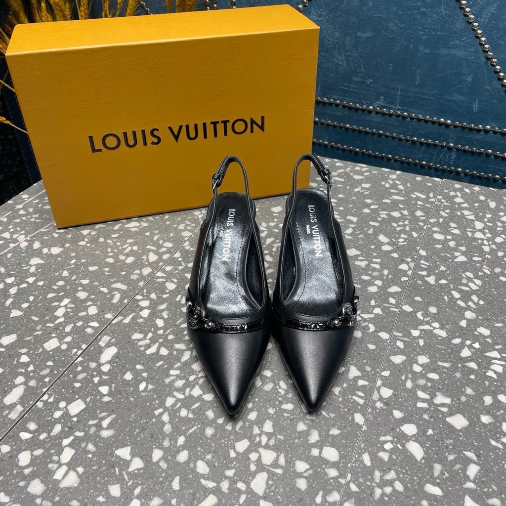 LOUIS VUITTON HIGH HEEL 55 MM SLINGBACKS IN BLACK SHEEPSKIN