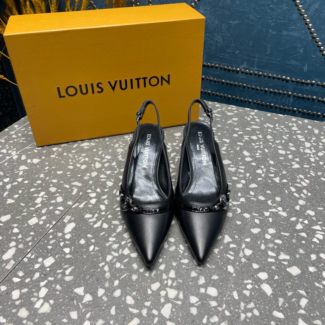 LOUIS VUITTON HIGH HEEL 55 MM SLINGBACKS IN BLACK SHEEPSKIN