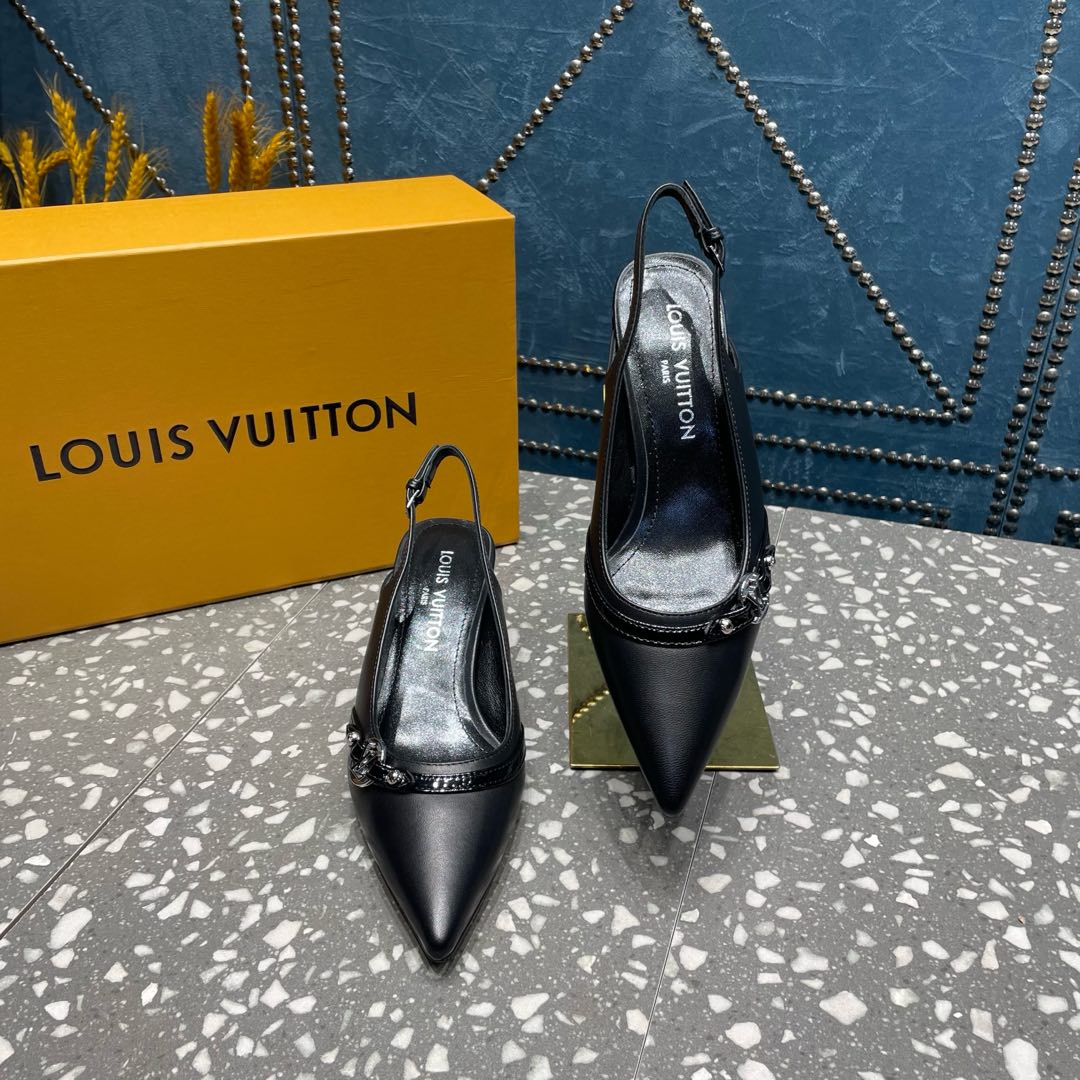 LOUIS VUITTON HIGH HEEL 55 MM SLINGBACKS IN BLACK SHEEPSKIN