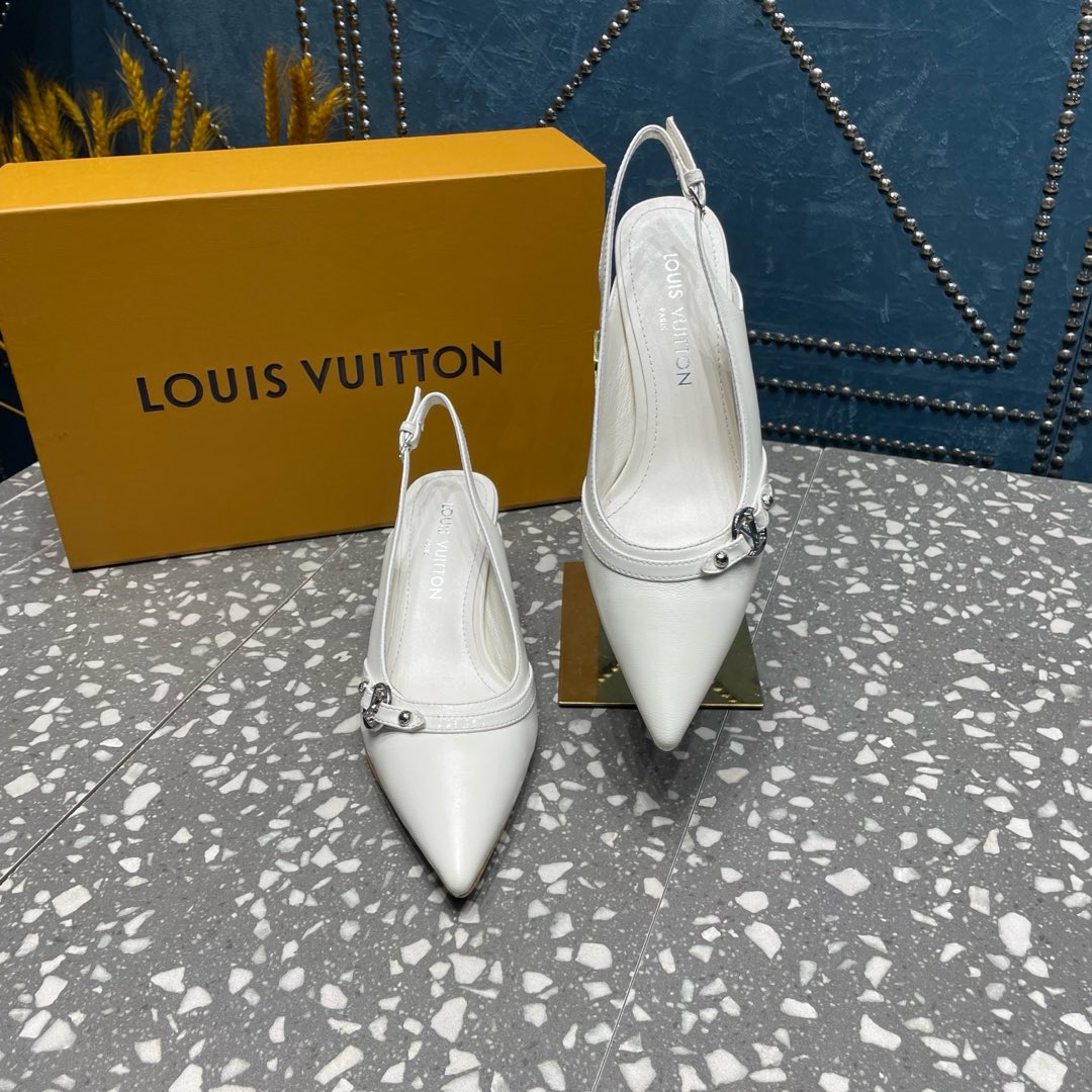 LOUIS VUITTON HIGH HEEL 55 MM SLINGBACKS IN WHITE SHEEPSKIN