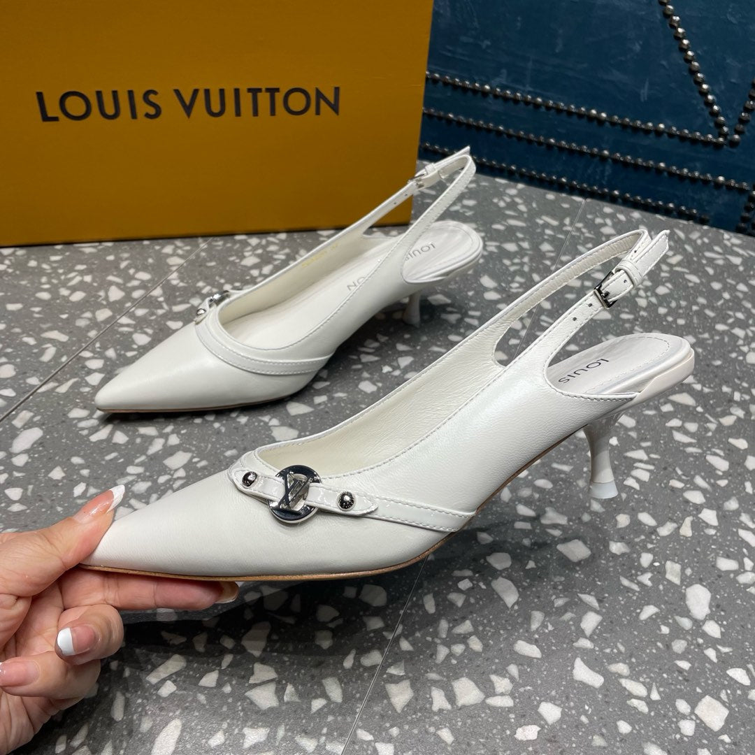 LOUIS VUITTON HIGH HEEL 55 MM SLINGBACKS IN WHITE SHEEPSKIN