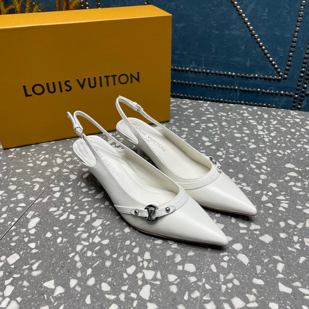 LOUIS VUITTON HIGH HEEL 55 MM SLINGBACKS IN WHITE SHEEPSKIN