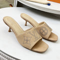 LOUIS VUITTON HIGH MULE IN CAMEL BEIGE LAMBSKIN WITH RHINSTONES 55 MM