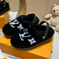 LOUIS VUITTON ASPEN COMFORT CLOG IN BLACK MIX WHITE FLEECE
