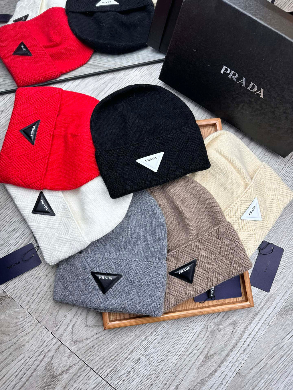 PRADA BEANIE HAT IN BISQUE BEIGE WOOL AND RABBIT FUR 436397