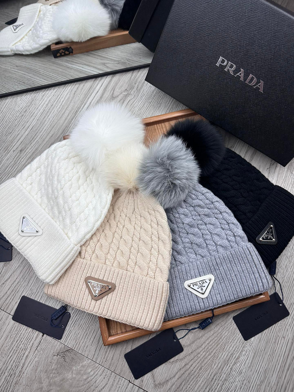 PRADA BEANIE HAT IN COIN GRAY WOOL 352378