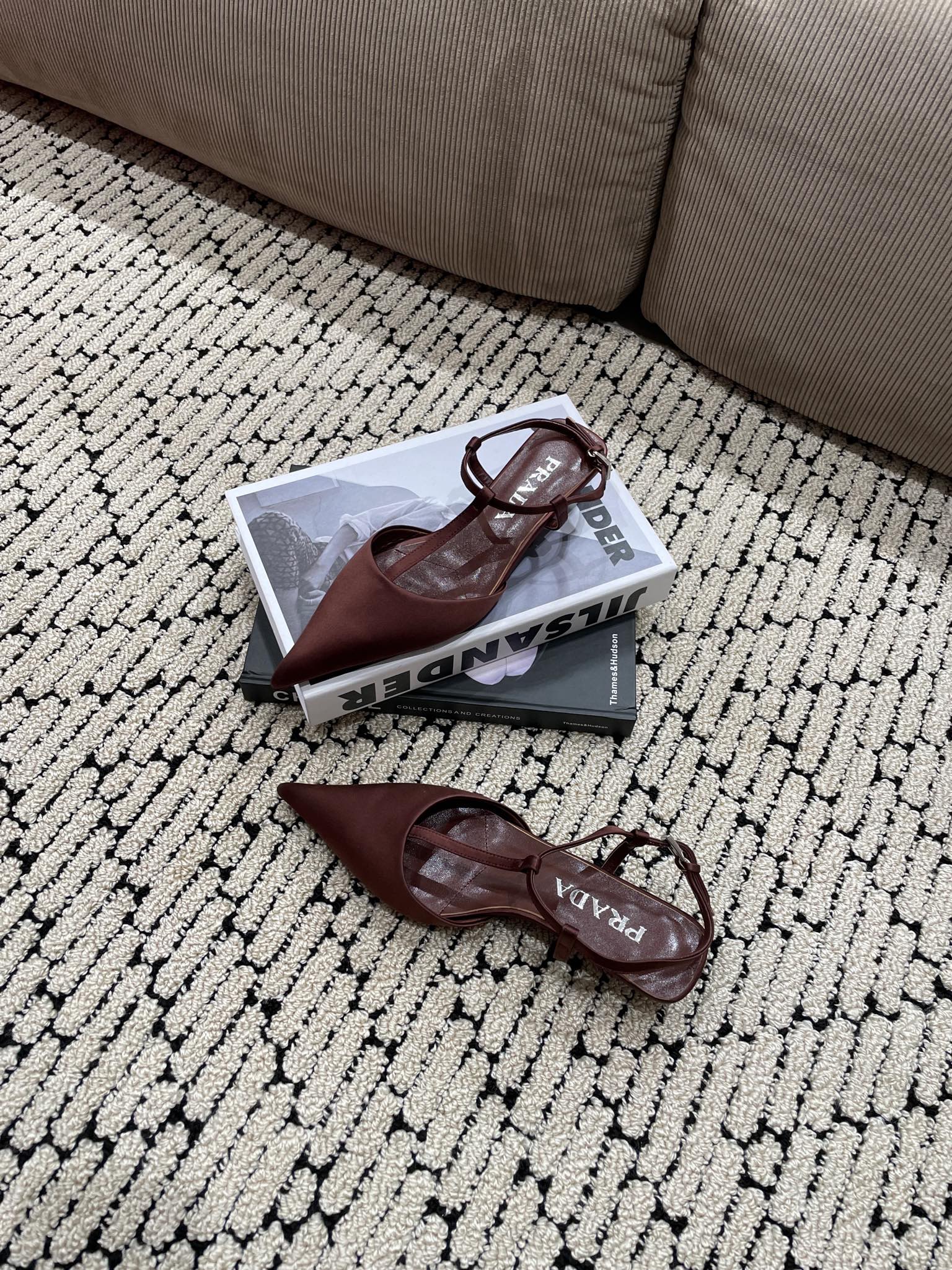 PRADA SATIN SLINGBACK PUMPS CHOCOLATE
