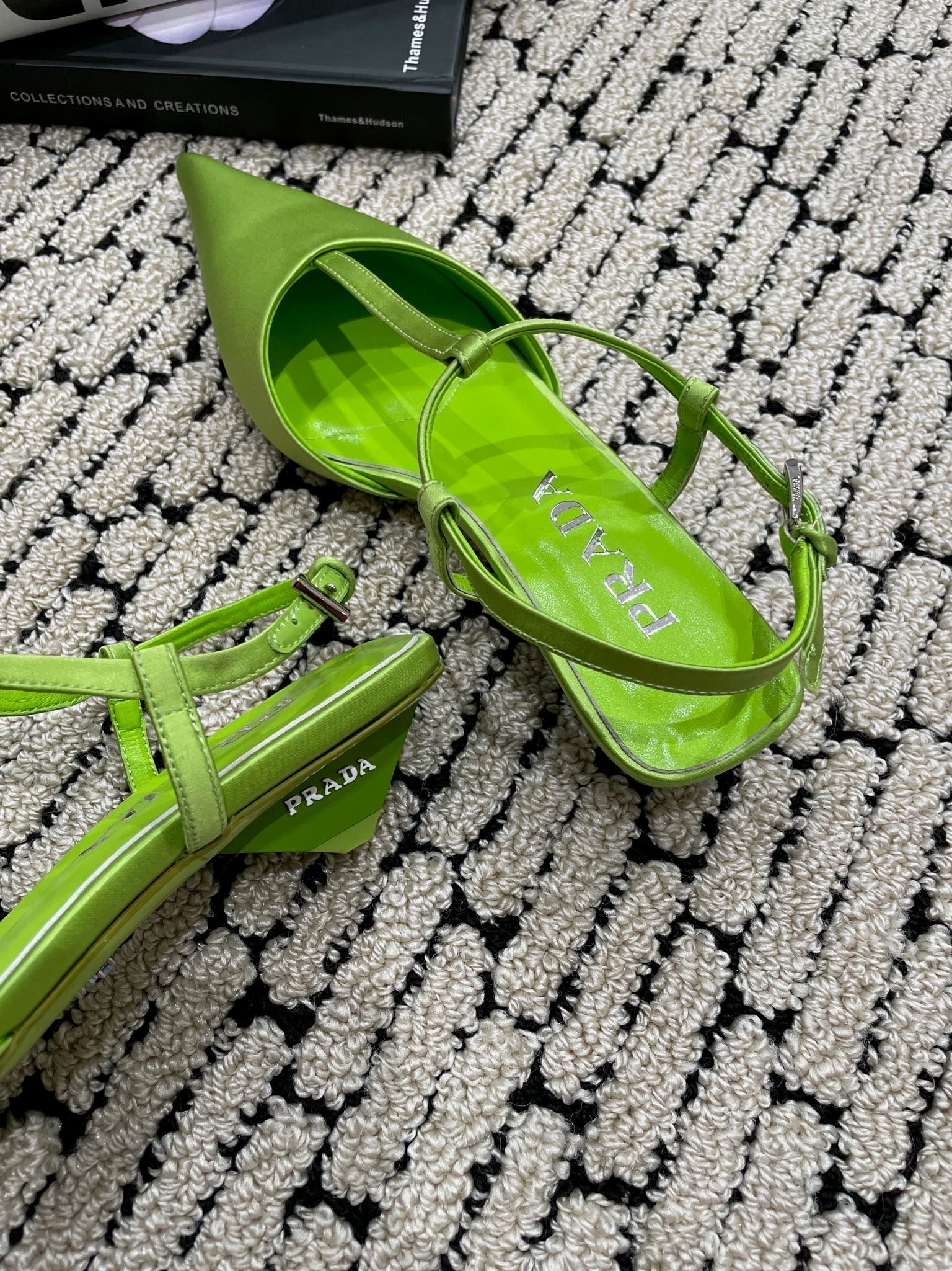 PRADA SATIN SLINGBACK PUMPS CHARTREUSE