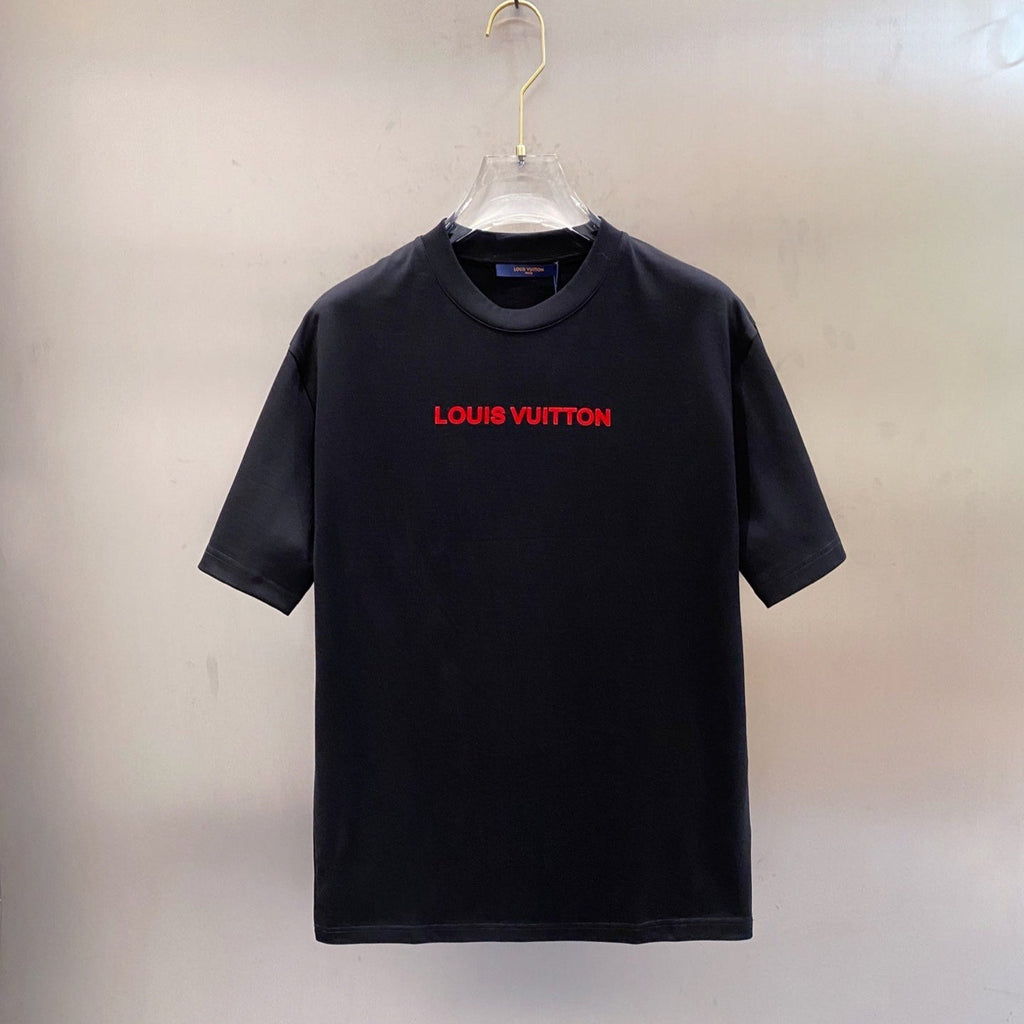 LOUIS VUITTON LV T-SHIRT IN BLACK COTTON RED LOGO 238833