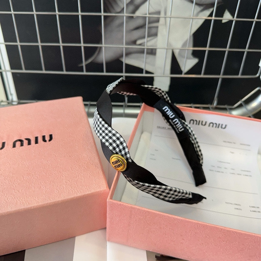 HEADBAND IN BLACK SILK MIX PLAID COTTON 412529