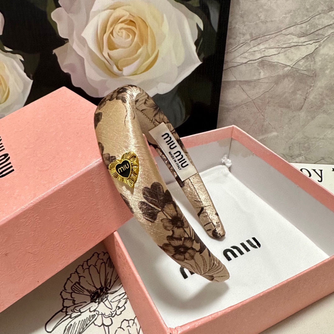 SILK THICK HEADBAND LIGHT BROWN FLOWER PRINT 239957