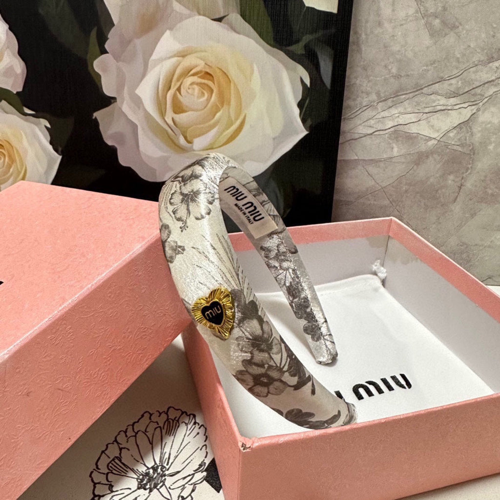 SILK THICK HEADBAND WHITE FLOWER PRINT 239958