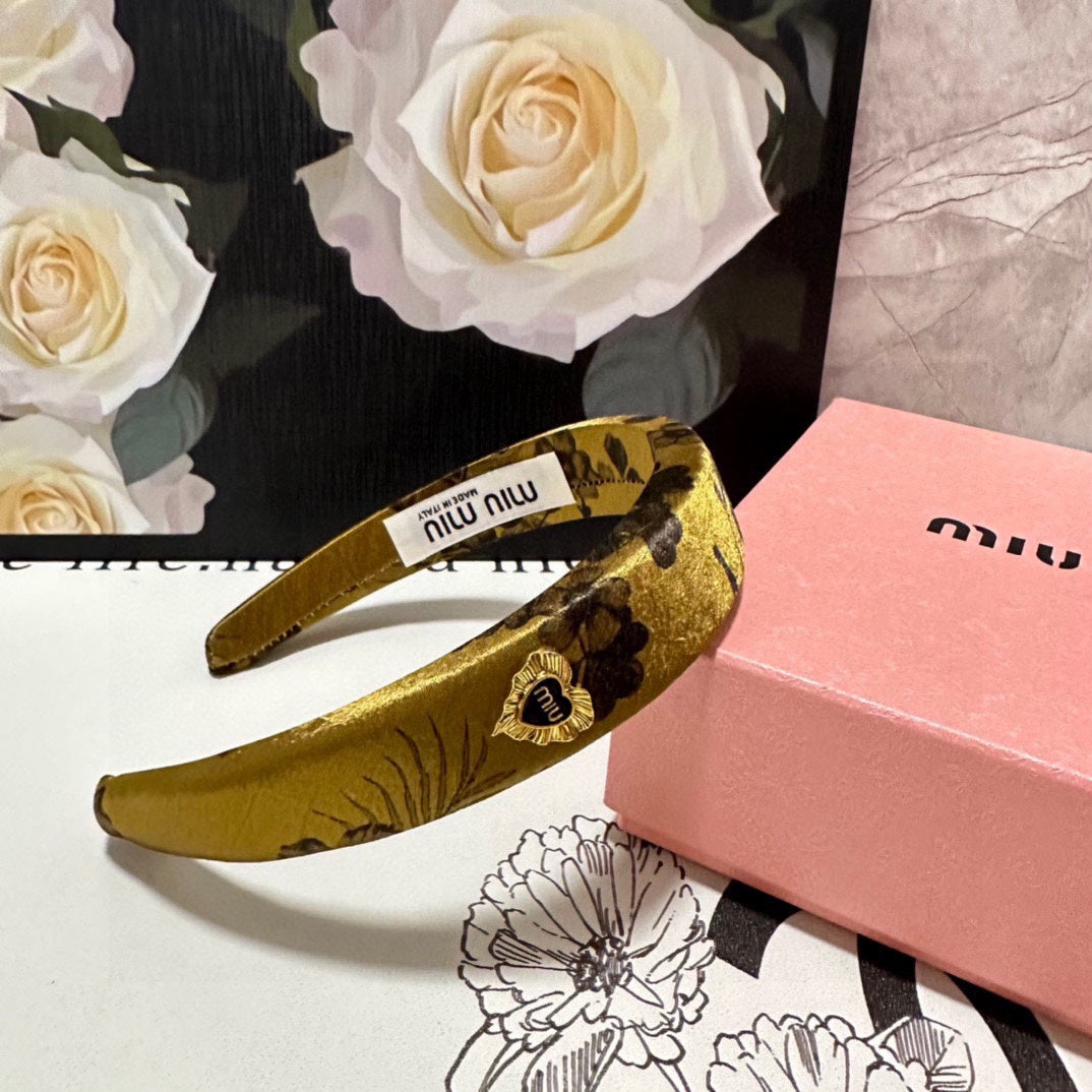 SILK THICK HEADBAND DIJON YELLOW FLOWER PRINT 239959
