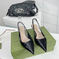 GUCCI SIGNORIA 45 SLINGBACK PUMP GLOSSY BLACK LAMBSKIN