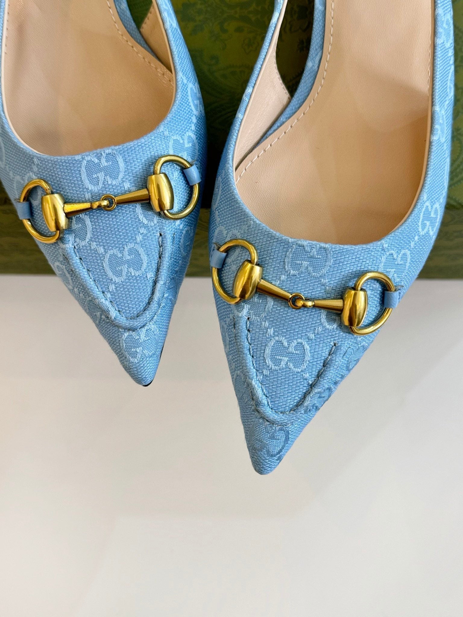 GUCCI HORSEBIT SLINGBACK BALLET FLAT SKY CANVAS