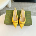 GUCCI HORSEBIT SLINGBACK BALLET FLAT LEMON CANVAS