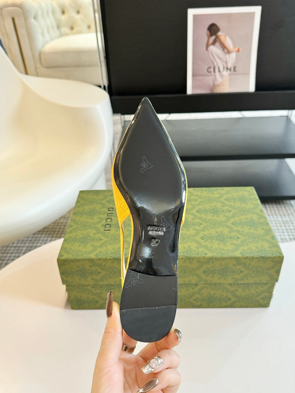 GUCCI HORSEBIT SLINGBACK BALLET FLAT LEMON CANVAS