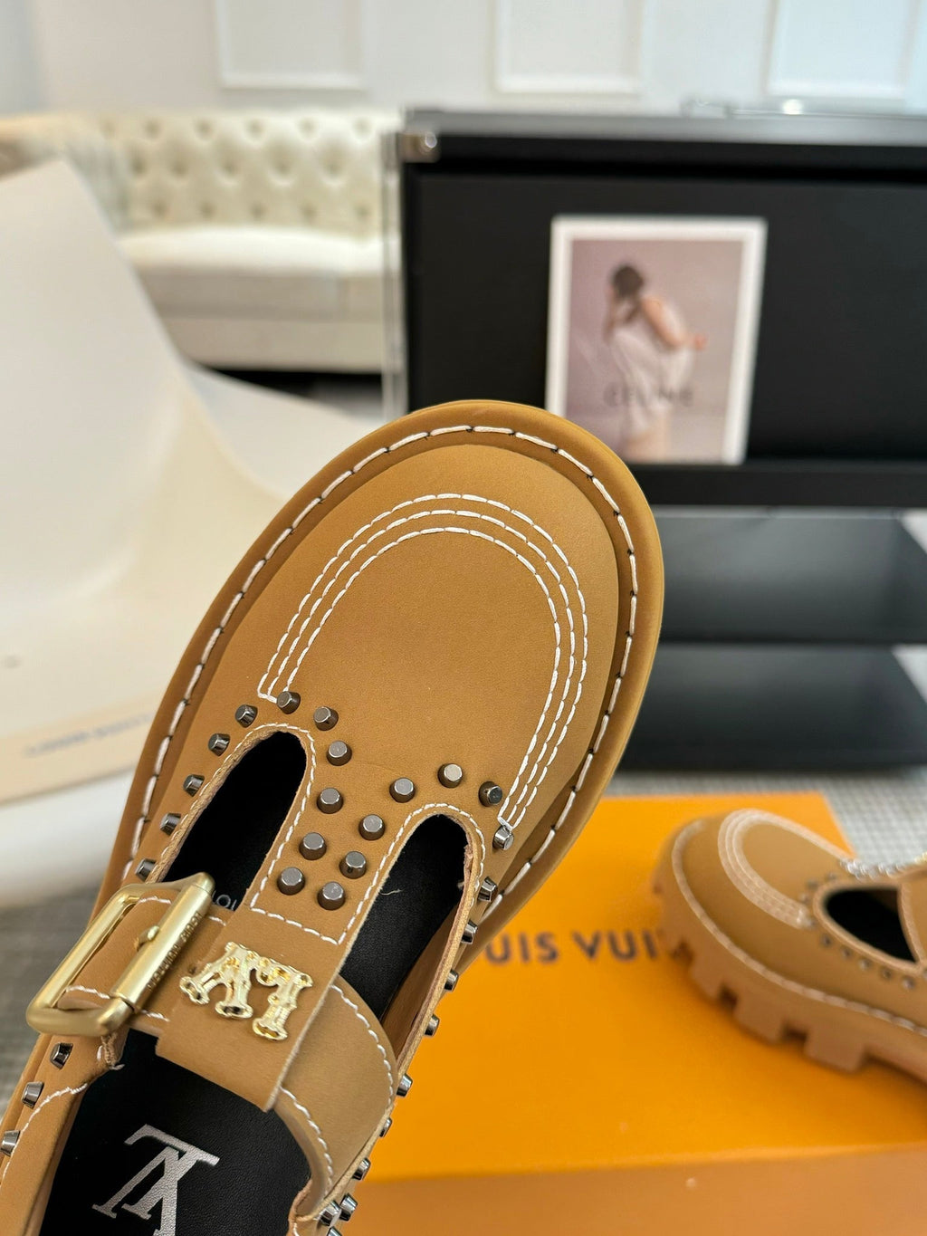 LOUIS VUITTON LV CHECKER MARY JANE IN PEANUT BROWN CALFSKIN