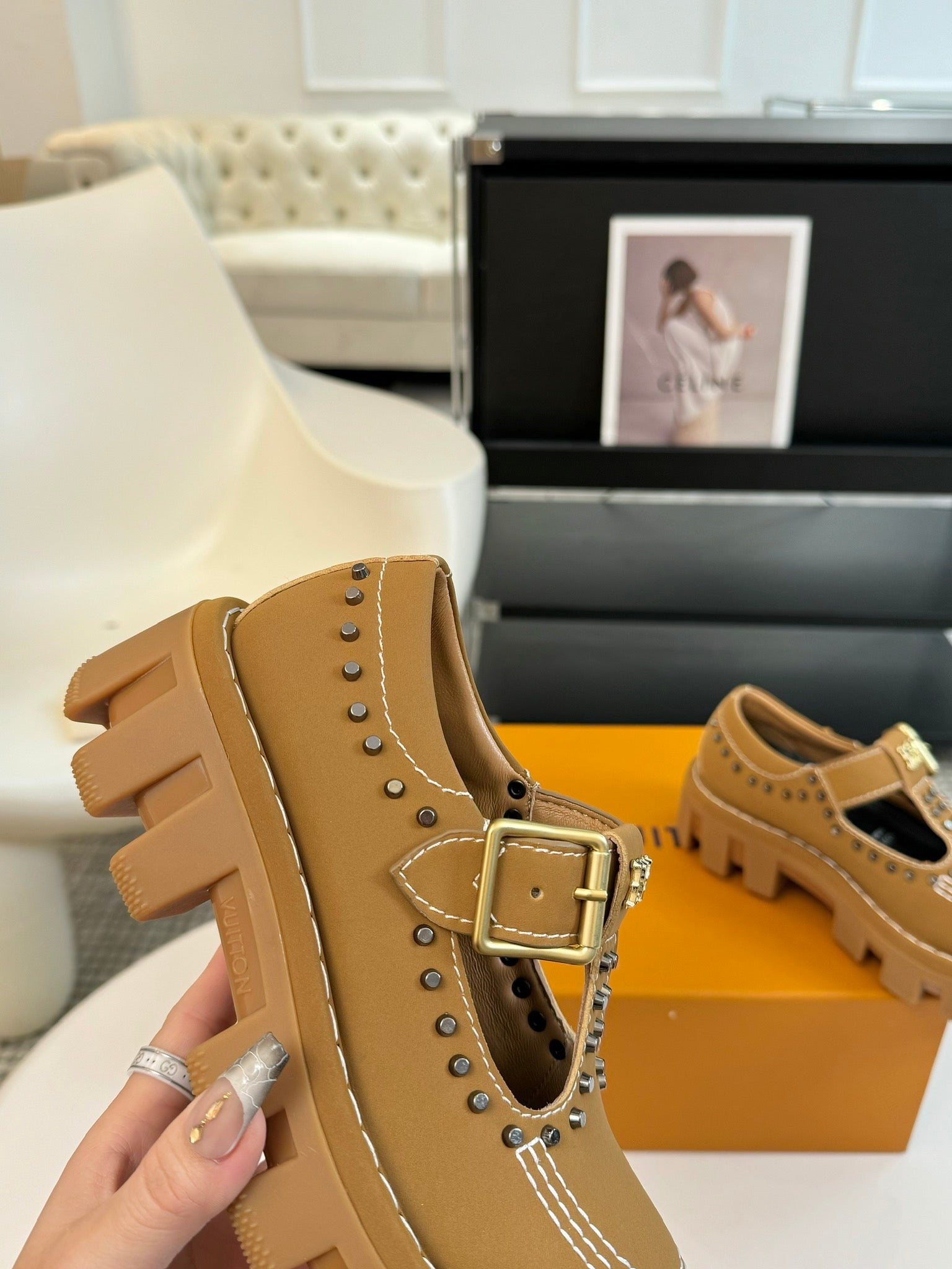 LOUIS VUITTON LV CHECKER MARY JANE IN PEANUT BROWN CALFSKIN