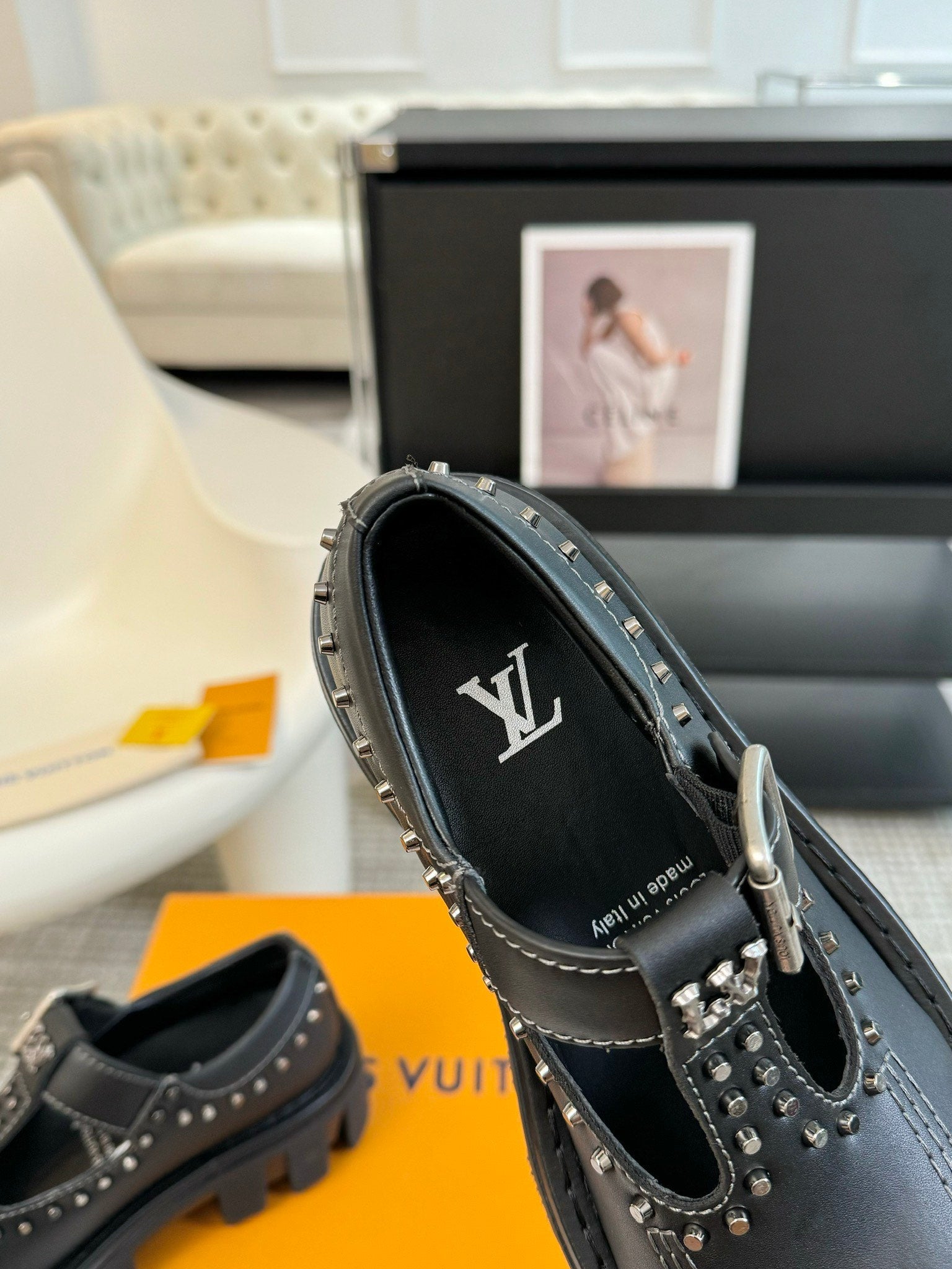 LOUIS VUITTON LV CHECKER MARY JANE IN BLACK CALFSKIN