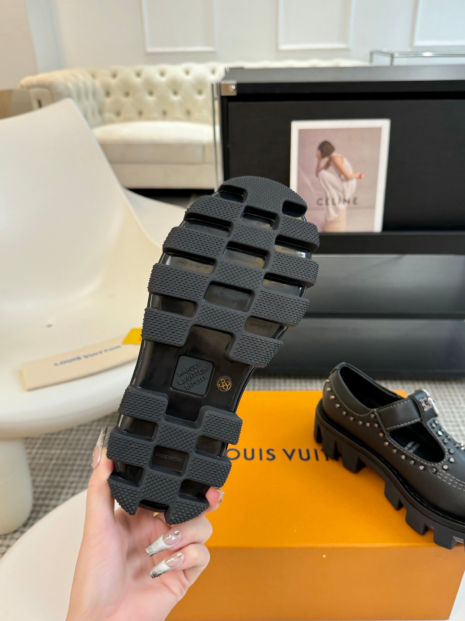 LOUIS VUITTON LV CHECKER MARY JANE IN BLACK CALFSKIN